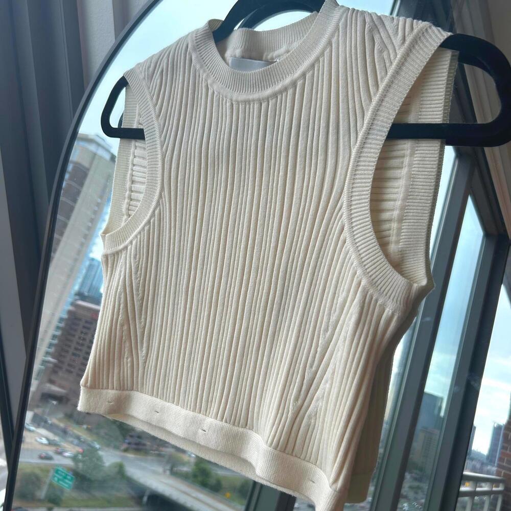 3.1 Phillip Lim Cream Ribbed Sleeveless Sweater XS